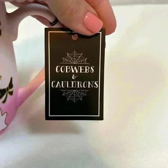 Cobwebs Cauldrons Pink Ombre Halloween Coffee‎ Cup Ghost Bows Gold  Accent Glass - Picture 4 of 4